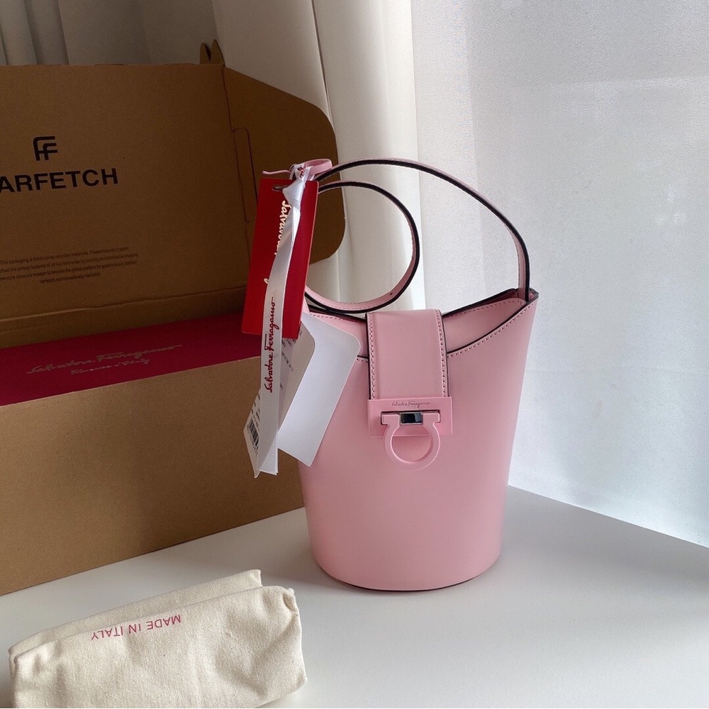 Salvatore Ferragamo Trifolio Pink Shoulder Bucket Bag